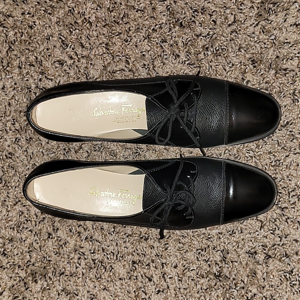 Vintage Salvatore Ferragamo Lace Up Wing Tip/Black Oxford Shoes Size 8.5 2A NWOB